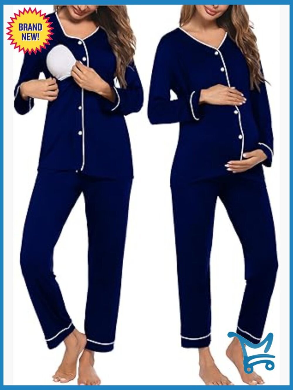 Maternity Pajama Set Button Down Nursing Loungewear Adjustable Pants